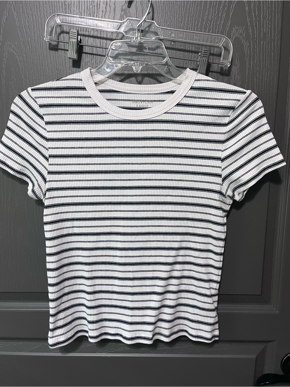 American Eagle Outfitters White Tee with Black Stripes